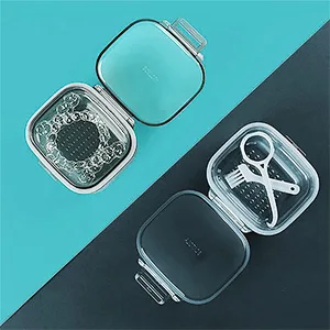 Denture Bath Case Cup Box Holder Storage Soak Container with Strainer Denture Cup Retainer Case False Teeth Storage Box Holder Dental Appliance With chewable tablets and Braces removal tool(apricot)  - High capacity