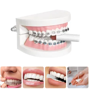 Denture Bath Case Cup Box Holder Storage Soak Container with Strainer Denture Cup Retainer Case False Teeth Storage Box Holder Dental Appliance With chewable tablets and Braces removal tool(apricot)  - Orthodontic teether