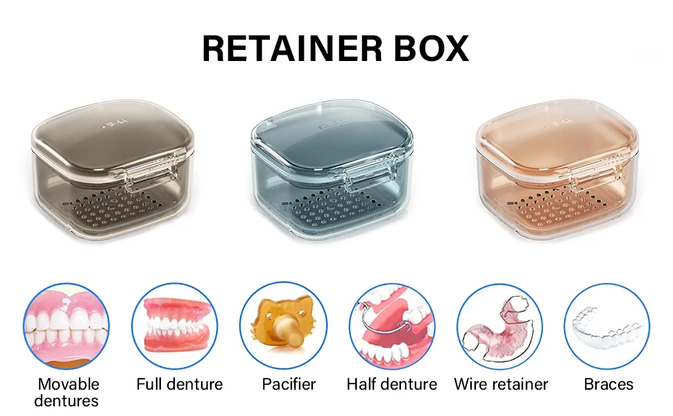Denture Bath Case Cup Box Holder Storage Soak Container with Strainer Denture Cup Retainer Case False Teeth Storage Box Holder Dental Appliance With chewable tablets and Braces removal tool(apricot)  - petainer CUP