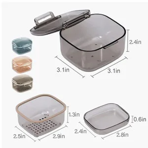 Denture Bath Case Cup Box Holder Storage Soak Container with Strainer Denture Cup Retainer Case False Teeth Storage Box Holder Dental Appliance With chewable tablets and Braces removal tool(apricot)  - Size capacity