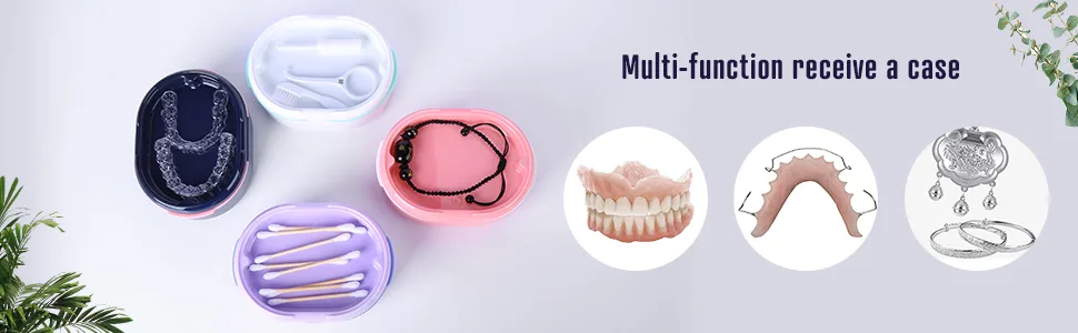 Denture Case Set Portable Retainer Case Perfect for Travel Denture Bath Box Container Cleaning Care for Dentures Aligner Mouth Guard with Strainer Removal Tool and Mirror (Blue) - product information 4
