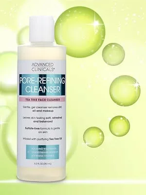 Advanced Clinicals Pore Refining Face Wash Tea Tree Facial Gel Cleanser Gentle Makeup Remover 8.2 Fl Oz - wdawd