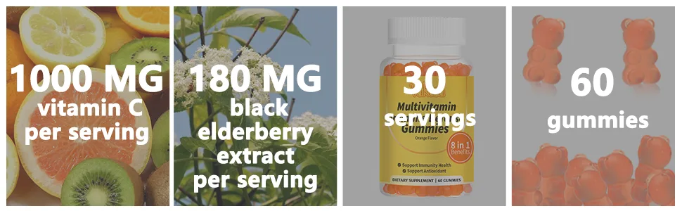 Vakasa Turmeric Gummies with Ginger Vitamin C D2 B6 Zinc Echinacea Elderberry Immune Defense Support Antioxidant Vegan 60 Gummies - immune defense gummies