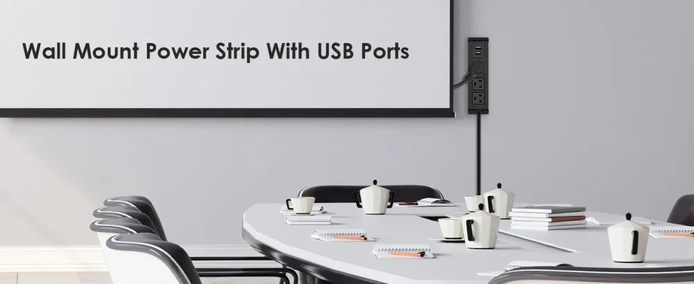 JUNNUJ Thin Flat Plug Power Strip Screw Mount Ultra Plug Thin Surge Protector 3 Outlets Desk Mount Outlet with 2 USB Ports Low Profile Socket with 10ft 45 Degrees Flat Plug Cord - wall mount power strip