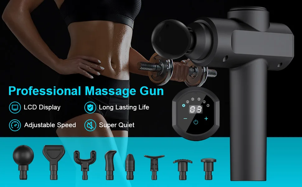 Kelices Massage Gun Deep Tissue Percussion Handheld Body Back Muscle Massager with 8 Massage Heads and LCD Touch Screen for Athletes - massage gun