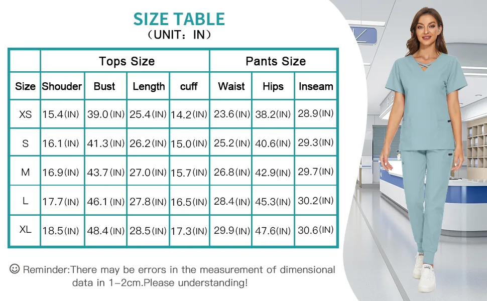 VIAOLI Scrubs for Women Set Modern V-Neck Top & 8 Pocket Jogger Pants Athletic Nursing Uniform Solid Stretch Workwear - fitted stretch scrub set