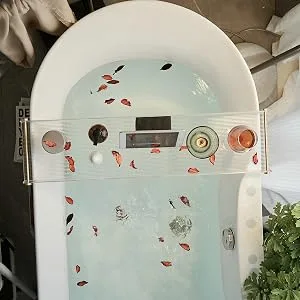 Bathtub Tray Acrylic Bath Tray Bathtub Caddy Non Slip Bath Tub Tray Table with Gold Brushed Handles - HE7858G-4