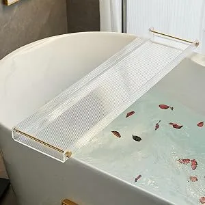 Bathtub Tray Acrylic Bath Tray Bathtub Caddy Non Slip Bath Tub Tray Table with Gold Brushed Handles - HE7858G-6