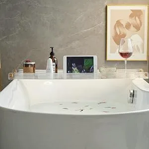 Bathtub Tray Acrylic Bath Tray Bathtub Caddy Non Slip Bath Tub Tray Table with Gold Brushed Handles - HE7858G-8