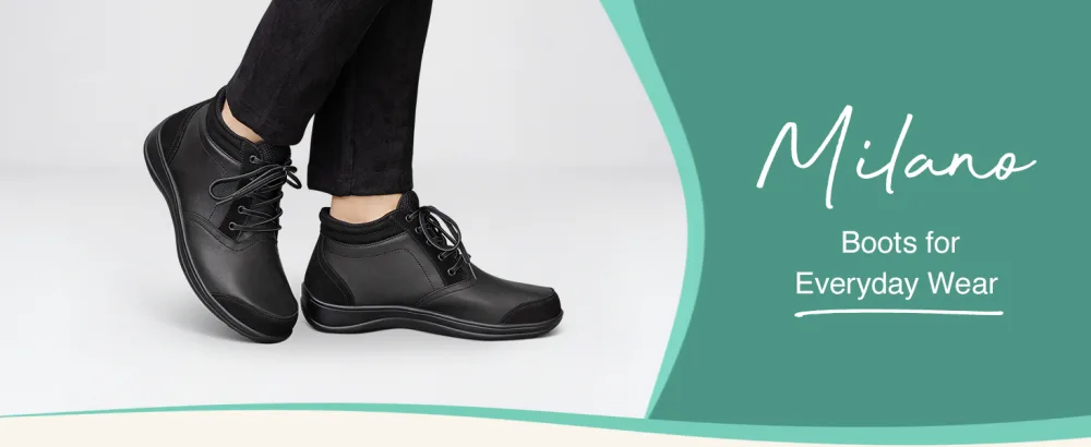 Orthofeet Womens Orthopedic Leather Milano Lace Up Boots 8 Wide - Milano Black