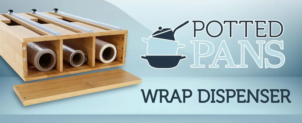 Potted Pans Plastic Wrap Dispenser with Cutter 3 Slotted Kitchen Drawer Organizer for Foil and Plastic Wrap - plastic wrap dispenser with cutter, wrap dispenser with cutter, aluminum foil dispenser with cutter