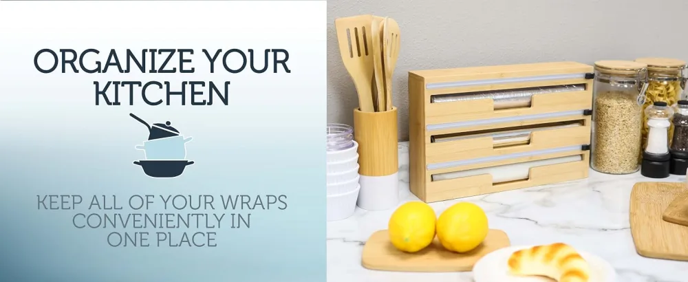 Potted Pans Plastic Wrap Dispenser with Cutter 3 Slotted Kitchen Drawer Organizer for Foil and Plastic Wrap - plastic wrap dispenser with cutter, wrap dispenser with cutter, aluminum foil dispenser with cutter