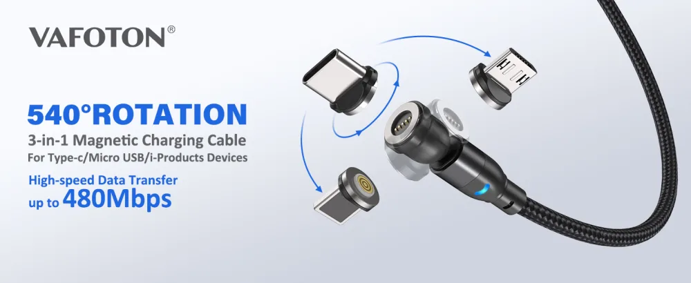 VAFOTON Magnetic Charging Cable, 3 in 1 Magnetic Phone Charger - 4 Pack, 1.6Ft - 3.3Ft - 6.6Ft - 10Ft  - magnetic charger