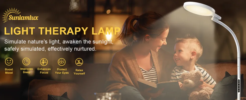 Sunlamlux Light Therapy Lamp UV-Free 10000 Lux Sun Light Therapy Lamp Floor Sun Lamp with Remote Touch Control Timing for Reading Office Home - Light Therapy lamp