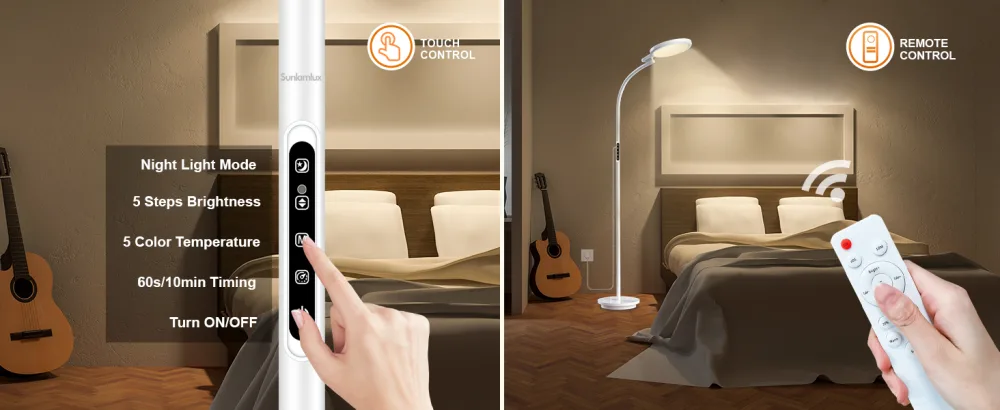 Sunlamlux Light Therapy Lamp UV-Free 10000 Lux Sun Light Therapy Lamp Floor Sun Lamp with Remote Touch Control Timing for Reading Office Home - Light Therapy lamp
