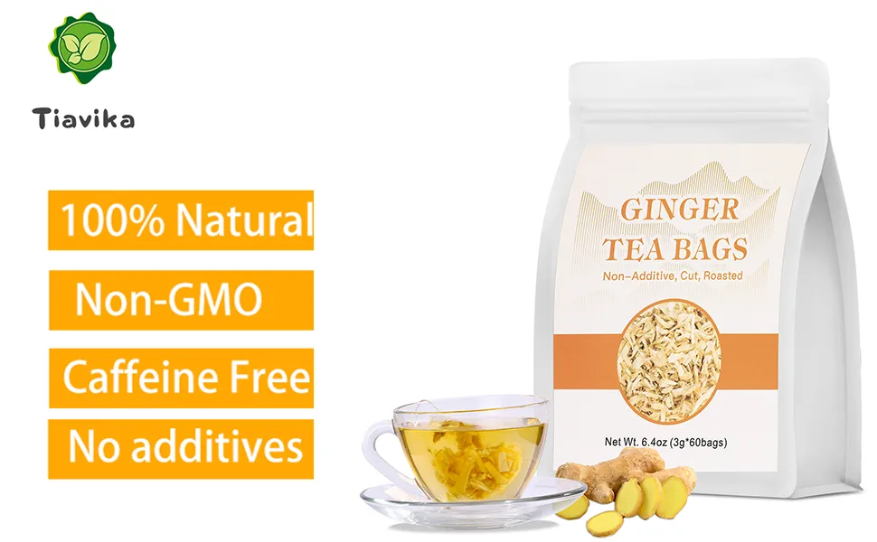 Organic Ginger Root Tea Bags - 60 Bags/6.4 Oz Caffeine Free, 100% Naturally Pure Ginger No Additives, Non-GMO - ginger tea