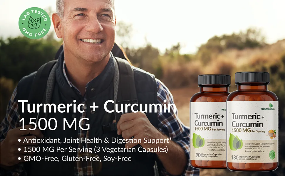 Futurebiotics Turmeric + Curcumin 1500 MG per Serving, Antioxidant, Joint & Digestion Support with BioPerine for Enhanced Nutrient Intake, Non-GMO, 90 Vegetarian Capsules - futurebiotics