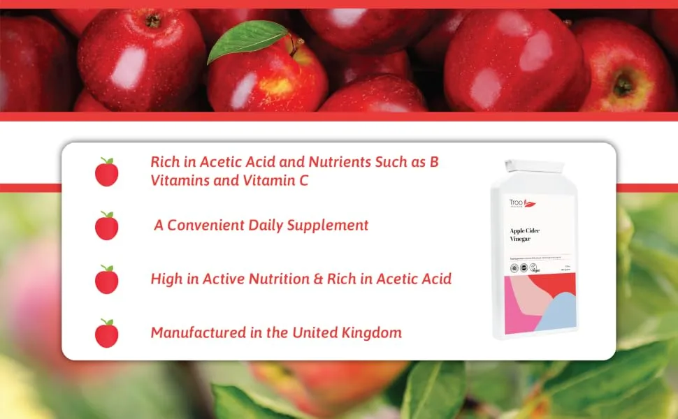 Apple Cider Vinegar Supplement (500mg) - 120 Capsules | UK Manufactured to GMP Standards - apple cider capsule