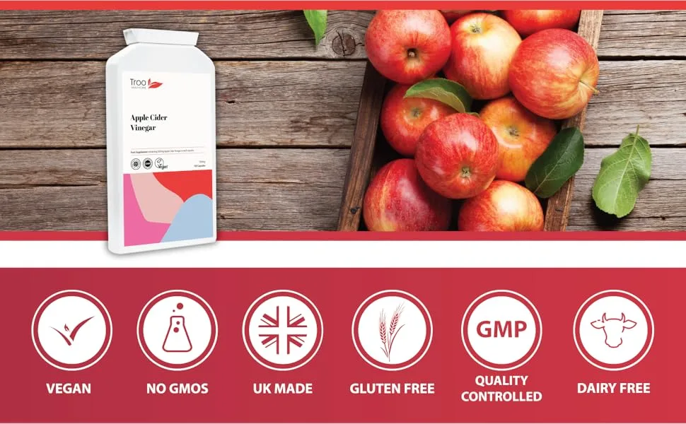 Apple Cider Vinegar Supplement (500mg) - 120 Capsules | UK Manufactured to GMP Standards - apple cider vinegar supplement