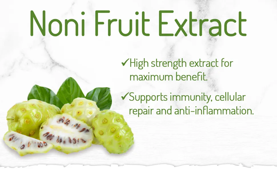 Noni Fruit Extract 9000mg | 120 Capsules | Super High Strength | No Fillers Binders or Additives | 100% Vegan | UK Manufactured | Pullulan 120 Count (Pack of 1) - Noni Fruit Extract