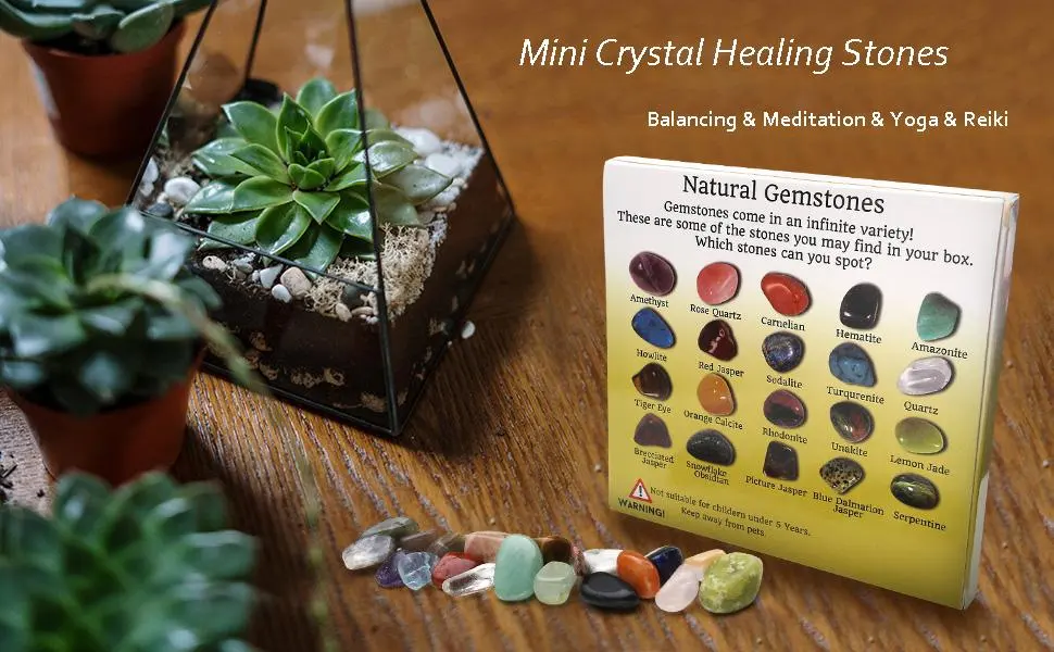 JSDDE Mineral Rock Variety Tumbled Rough Gemstone Meteorite Fragment Healing Energy Crystal Collection Box (20pcs Tumbled Mini Stones) - crystals and stone