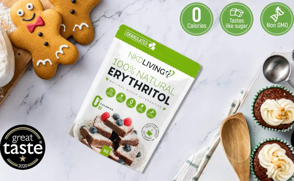 100% Natural Erythritol 2 Kg (4.4 lb) Granulated Zero Calorie Sugar Replacement by NKD Living - Erythritol
