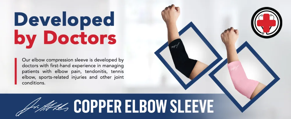 Doctor Developed Copper Elbow Support Compression Sleeve and Doctor Written Handbook- Relief from Tennis/Golfers Elbow & Other Elbow Conditions - Excellent Customer Support Medium - Doctor Developed Copper Elbow Brace