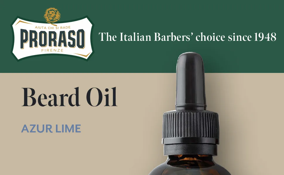 Proraso Beard Oil Azur Lime 30ml Scented Beard Softener for Men Softens and Protects Long Bristly Beards & Promotes Healthy Growth Made in Italy - product information 30