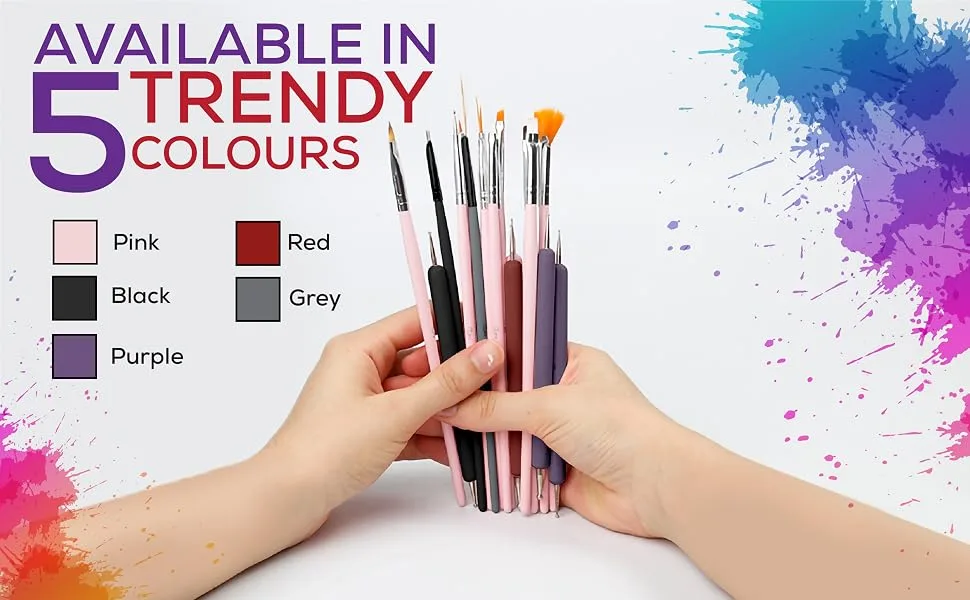 Glow 20 Piece Nail Art Brushes and Dotting Tools Kit Premium Quality - Perfect For Beginners & Professionals Practical Affordable Kit With Wooden Handle Red Colour - designs polish manicure fine brush liner tools gel nails french tip pen thin