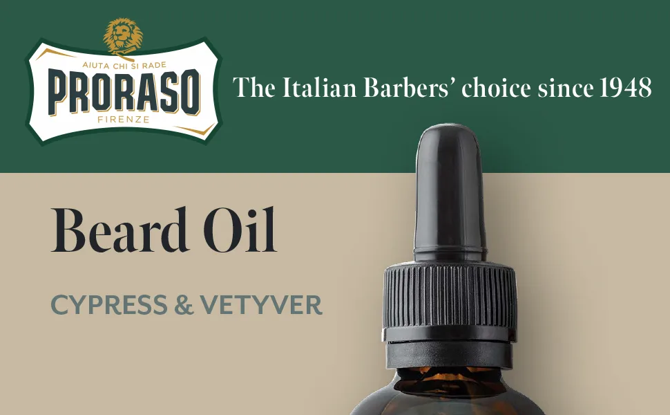 Proraso Beard Oil Cypress & Vetyver 30ml Scented Beard Softener for Men Softens and Protects Long Bristly Beards Made in Italy Single - product information 30