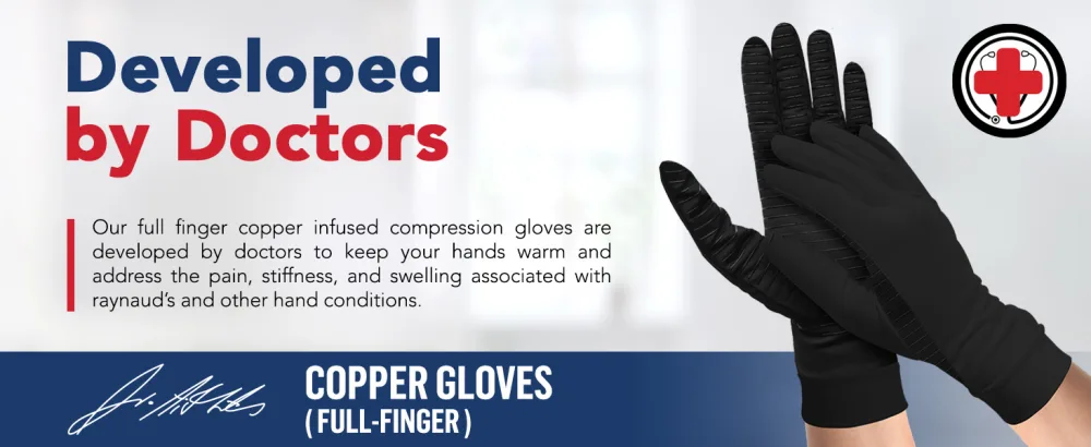 Doctor Developed Full Length Arthritis Gloves/Copper Gloves/Compression Gloves And Doctor Written Handbook (Medium) Full Finger (Black) M - Copper Full finger gloves