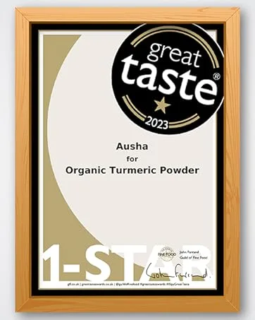 Ausha Organic Turmeric Powder 200g | 5-6% Curcumin - Double Strength | Winner Great Taste Award 2023 200 g (Pack of 1) - turmeric powder