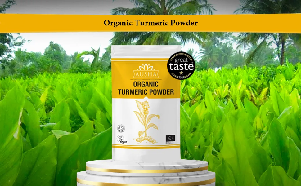 Ausha Organic Turmeric Powder 200g | 5-6% Curcumin - Double Strength | Winner Great Taste Award 2023 200 g (Pack of 1) - turmeric powder organic
