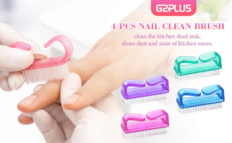 G2PLUS Handle Nail Brushes - 4 PCS Plastic Fingernail Cleaning Brushes - Nail Scrubbing Brushes for Cleaning Nails M - Nailbrushes with Handle