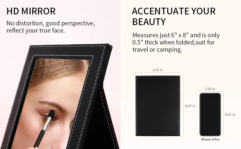 DUcare Portable Folding Vanity Makeup Mirror with Stand - Large Black - Mirror
