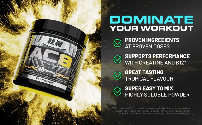 AC8 Pre Workout Powder Preworkout for Men and Women with Creatine and Caffeine Pre-Workout Supplements - 360 Grams (Tropical Blast) - pre-workout