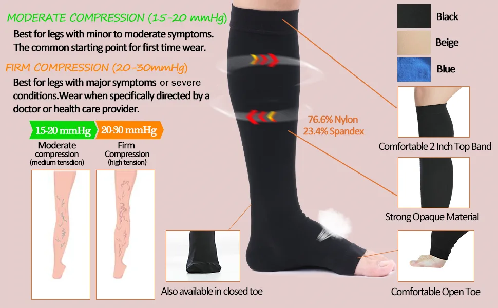 TOFLY Medical Compression Stockings 20-30 mmHg Knee High Compression Socks S 20-30mmhg Closed-toe Beige - product information 16