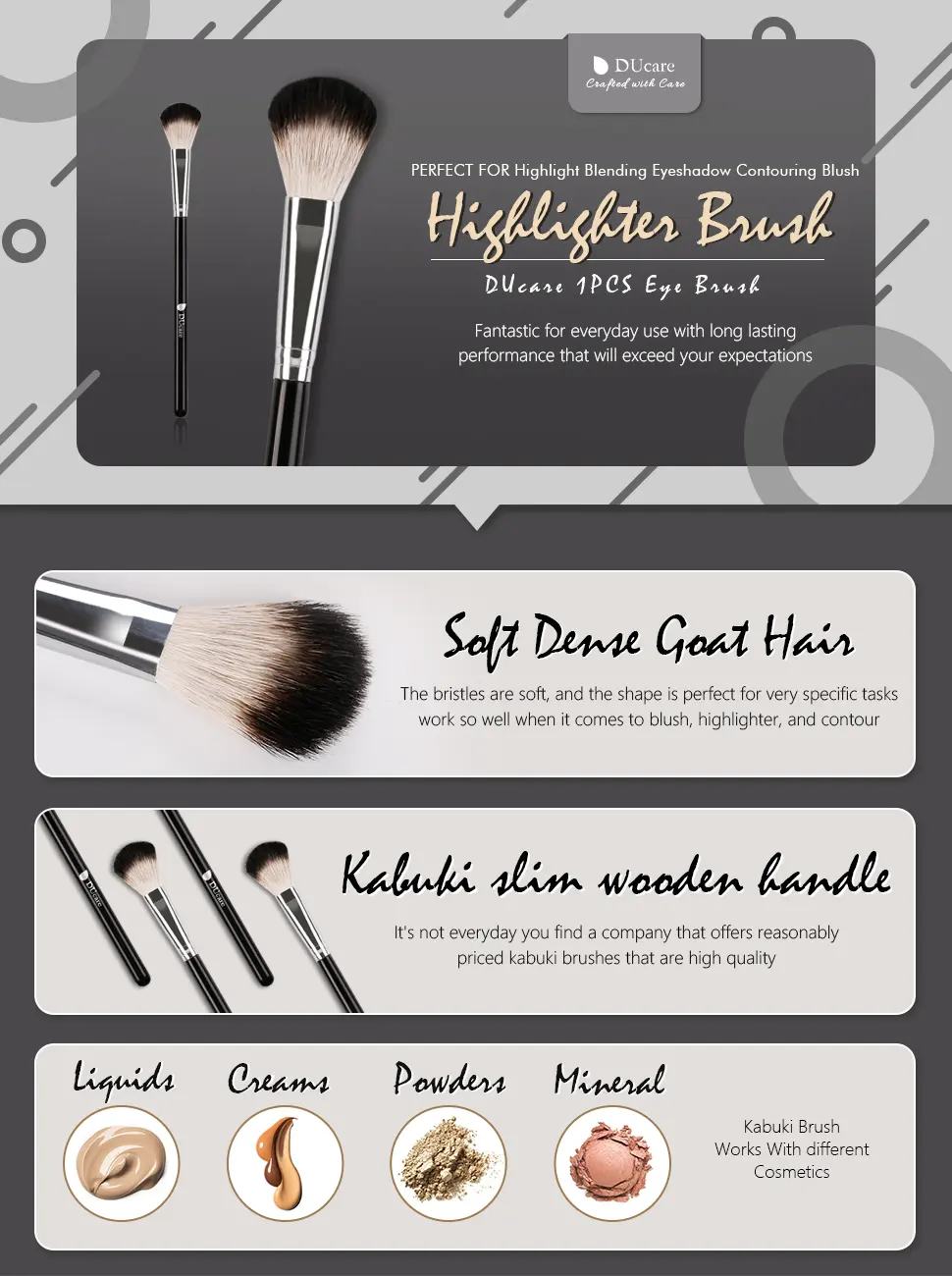 DUcare Highlighter Brush Makeup Brushes Fan Blending Eyeshadow Contouring Blush Brush Cosmetic Tool 1Pcs Silvery&Black - product information 17