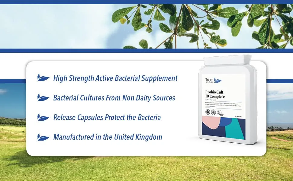 Troo Acidophilus Complete Supplement - High-strength Multi-strain Active Live Bacteria Complex - 10 Billion CFU 60 Capsules - Suitable for Vegans - probiotics 10 billion cfu