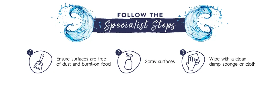 Astonish Specialist Stainless Steel and Shine Spray for Polished Surfaces Clear Waters 750ml - steps