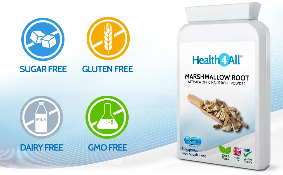 Health4All Marshmallow Root 500mg 90 Capsules (V) (not Tablets) Vegan 90 Count (Pack of 1) - Marshmallow Root