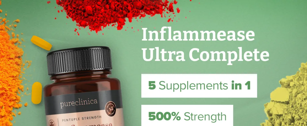 INFLAMMEASE Ultra Complete 1305mg x 90 Tablets (Ginger Curcumin Spirulina ALA Resveratrol- 5 Supplements in 1) - Inflammease