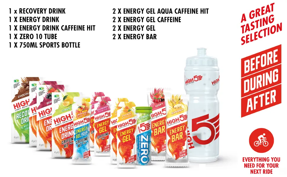 HIGH5 Cycle Pack Containing Cycling Energy Hydration & Recovery Products 1 Count (Pack of 1) - Energy pack;Nutrition pack;Cycle pack;Run Pack;starter energy pack