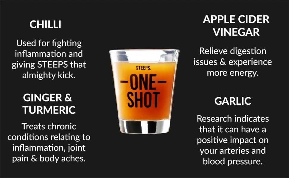 Steeps One Shot | 750ml | Original Flavour Organic Fire Cider | Apple Cider Vinegar with Turmeric & Ginger | 75 Health Drink Shots  - Steeps
