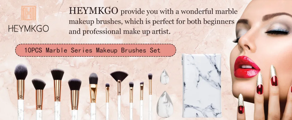 Makeup Brushes HEYMKGO Professional Marble Makeup Brush Set Soft and Odor-free Natural Synthetic Bristles 10PCS + 2 Sponge Puff + Marble Pattern Cosmetics Bag - HEYMKGO Makeup Brushes
