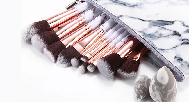 Makeup Brushes HEYMKGO Professional Marble Makeup Brush Set Soft and Odor-free Natural Synthetic Bristles 10PCS + 2 Sponge Puff + Marble Pattern Cosmetics Bag - HEYMKGO Makeup Brushes