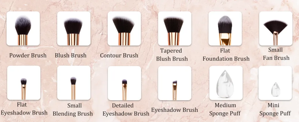 Makeup Brushes HEYMKGO Professional Marble Makeup Brush Set Soft and Odor-free Natural Synthetic Bristles 10PCS + 2 Sponge Puff + Marble Pattern Cosmetics Bag - HEYMKGO Makeup Brushes