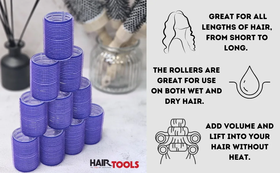 Hair Tools Cling Hair Rollers - Light Blue 28 mm x 12 28mm (Light Blue) - rollers banner