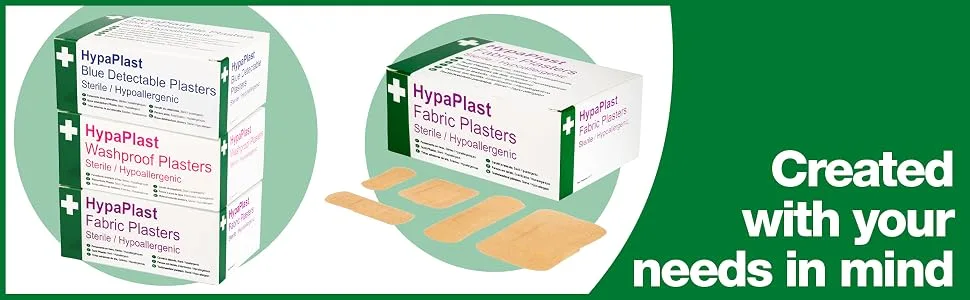 Safety First Aid Group HypaPlast Fabric Plasters Assorted (100) Sterile Hypoallergenic - HypaPlast Plasters