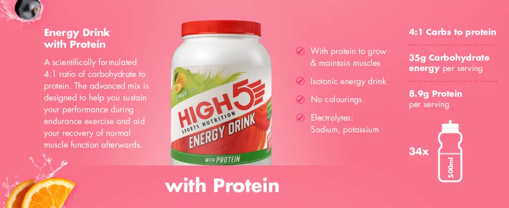 HIGH5 Energy Hydration Drink With Caffeine Refreshing Mix of Carbohydrates and Electrolytes (Citrus 2.2kg) Citrus Caffeine 2.2 kg - Energy Drink Protein Detail Desktop
